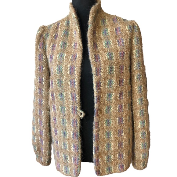 VTG DonnKenny Separates Lambswool Blend Woven Knit Sweater Coat 8/M Neut… - Picture 14 of 14